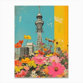 Osaka   Floral Retro Collage Style 1 Canvas Print