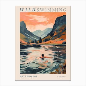 Wild Swimming At Buttermere Cumbria 2 Poster Canvas Print