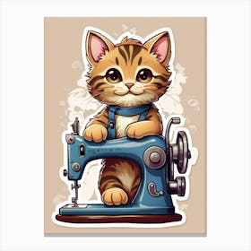 Kitten On Sewing Machine Canvas Print