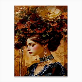 Victorian Lady With Flowers, Oil Paint Canvas Print