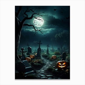 Art Landscape Pumpkin Holiday Design Halloween Fear Moon Skittish Green Grave Dark Scene (18) Canvas Print