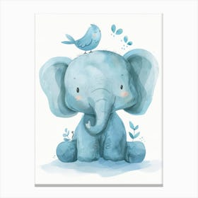 Small Joyful Elephant With A Bird On Its Head 5 Canvas Print