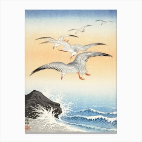 Five Seagulls Above Turbulent Sea, Ohara Koson Canvas Print