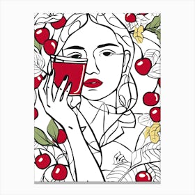 Woman Portrait With Cherries 1 Pattern Canvas Print