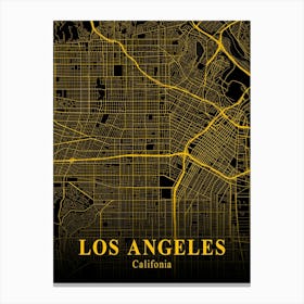 Los Angeles Gold City Map 1 Canvas Print