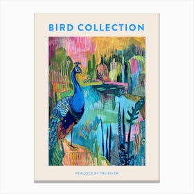 Peacock By The River Colourful Painting 1 Poster Canvas Print