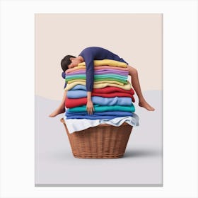 Man Sleeping On A Pile Of Laundry Canvas Print