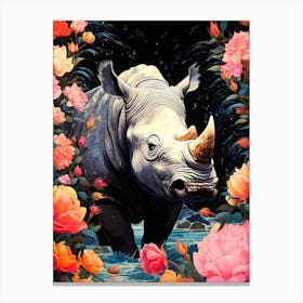 Rhino With Flowers Canvas Print