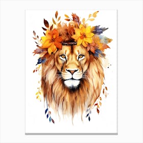 Lion Watercolour In Autumn Colours 1 Canvas Print