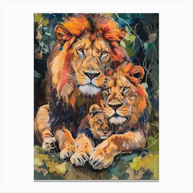 Asiatic Lion Family Bonding Fauvist Painting 4 Canvas Print