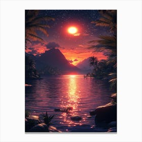 Tropical Landscape At Night Canvas Print