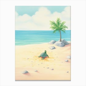Cute Sea Turtle On The Beach Drawing 3 Canvas Print