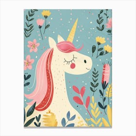 Storybook Style Unicorn & Flowers Pastel 3 Canvas Print