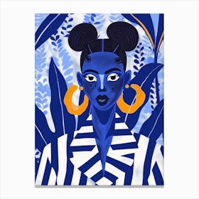 Blue Woman With Hoop Earrings Canvas Print