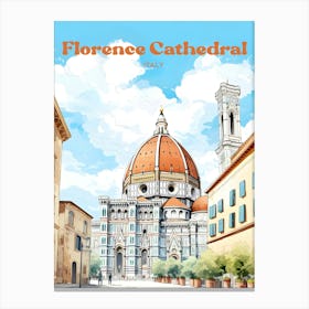Florence Cathedral Italy Watercolor Painting Modern Travel Illustration Canvas Print