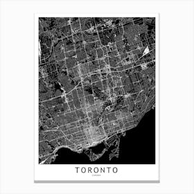 Toronto Black And White Map Canvas Print