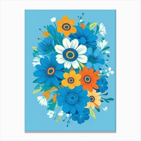 Beautiful Flowers Illustration Vertical Composition In Blue Tone 33 Canvas Print
