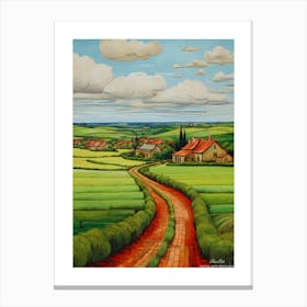 Green plains, distant hills, country houses,renewal and hope,life,spring acrylic colors.36 Canvas Print