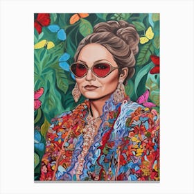 Floral Handpainted Portrait Of Jennifer Lopez J Lo Canvas Print