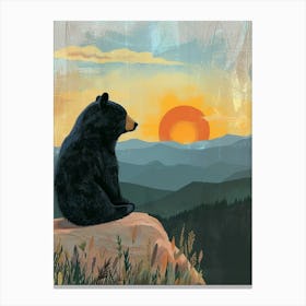 American Black Bear Looking At A Sunset From A Mountain Storybook Illustration 3 Canvas Print