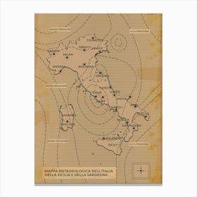 Vintage weather Map Of Italy Canvas Print