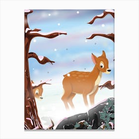 Deer In The Snow Canvas Print