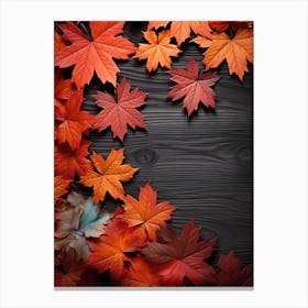 Autumn Leaves On Black Background 2 Canvas Print