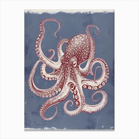 Octopus Linocut Style With Aqua Marine Plants 3 Canvas Print