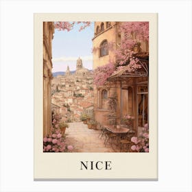 Nice France 3 Vintage Pink Travel Illustration Poster Canvas Print