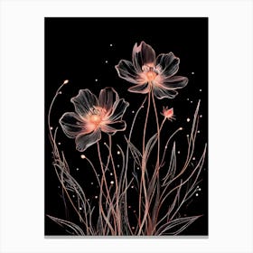 Pink Flowers On A Black Background Canvas Print