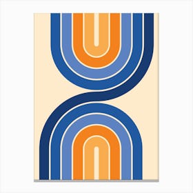 Midcentury Modern Retro Classy Arch Abstract Navy Blue And Burnt Orange 01 Canvas Print