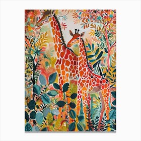 Giraffes In The Leaves Watercolour Style 3 Canvas Print