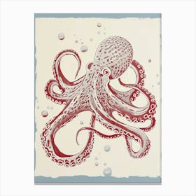 Red & Blue Octopus Making Bubbles 1 Canvas Print
