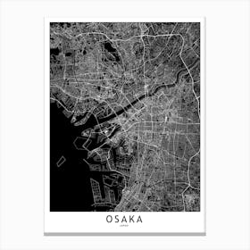 Osaka Black And White Map Canvas Print