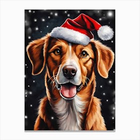Cute Dog Wearing A Santa Hat Painting (12) Canvas Print