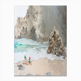 Gnomes On The Beach Kitsch Painting 2 Canvas Print