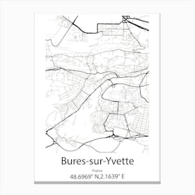 Bures Sur Yvette,France Minimalist Map Canvas Print