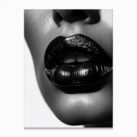 Close Up Of Full Lips Sealed Together Gloss Free In Matte Black Symbolizing Silence Texture Focus (1) Canvas Print