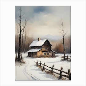 Rustic Winter Oil Painting Vintage Cottage (18) Canvas Print