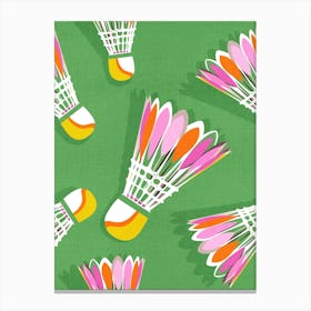 Badminton Birdie Pop Art Pattern Green and Pink Canvas Print