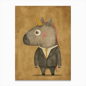 Unicorn In A Suit & Tie Mustard Muted Pastels 2 Canvas Print