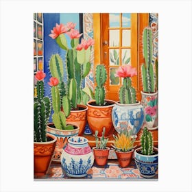 Cactus Painting Maximalist Still Life Turks Head Cactus 1 Canvas Print