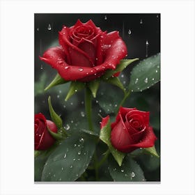 Red Roses At Rainy With Water Droplets Vertical Composition 93 Canvas Print