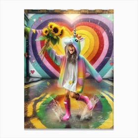 Little Girl In Unicorn Costume Canvas Print