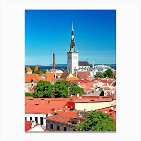 St Olaf S Medieval Church Towering Above Tallinn S Old Town, Estonia Canvas Print