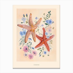 Folksy Floral Animal Drawing Starfish Poster Canvas Print