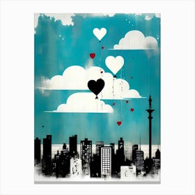 Cityscape With Hearts Canvas Print