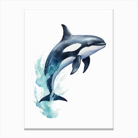 Blue Watercolour Painting Style Of Orca Whale  5 Canvas Print