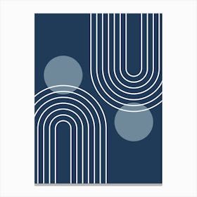 Mid Century Modern Geometric B12 In Navy Blue And Dusty Blue (Rainbow And Sun Abstract) 01 Canvas Print