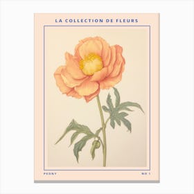 Peony French Flower Botanical Poster Canvas Print